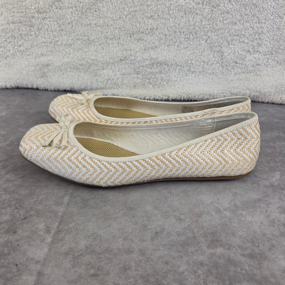 Rocket Dog Womens Cream Tan Woven Chevron Bow Ballet Flats Size 11M C217 0113